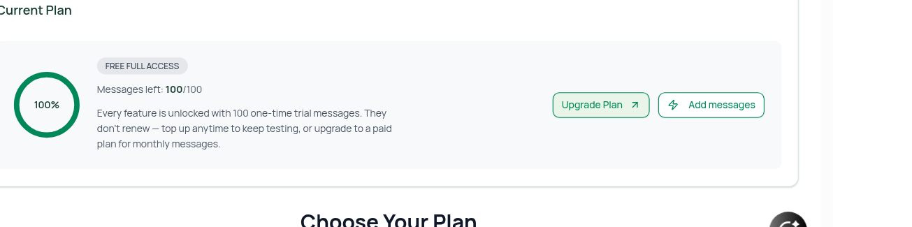 Current Plan box on Plans & Billing